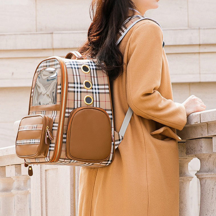 タータンチェックレザーキャリーリュック 2297