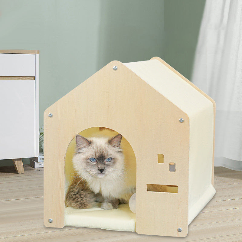 北欧風クッション付き木製キャットハウス2420