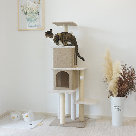 麻とコットンのナチュラルカラーキャットタワー2437