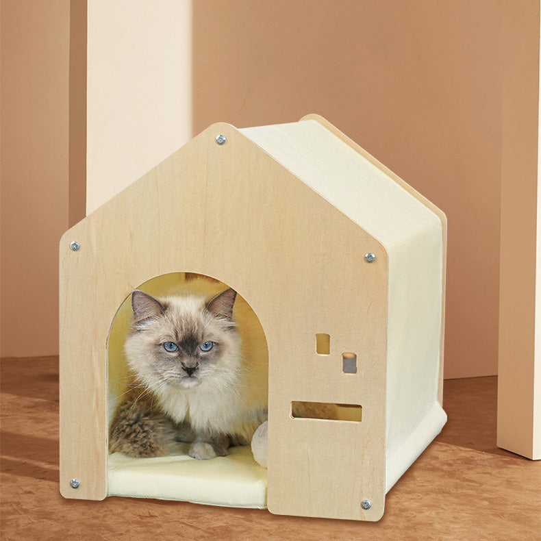 北欧風クッション付き木製キャットハウス2420