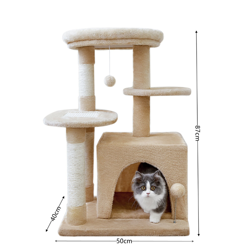 高すぎないステップのベルベッドキャットタワー 2649