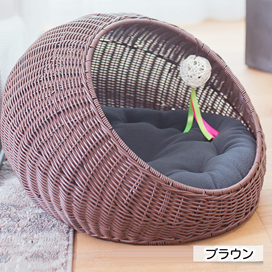 ラタンのドーム型猫ハウス 2218