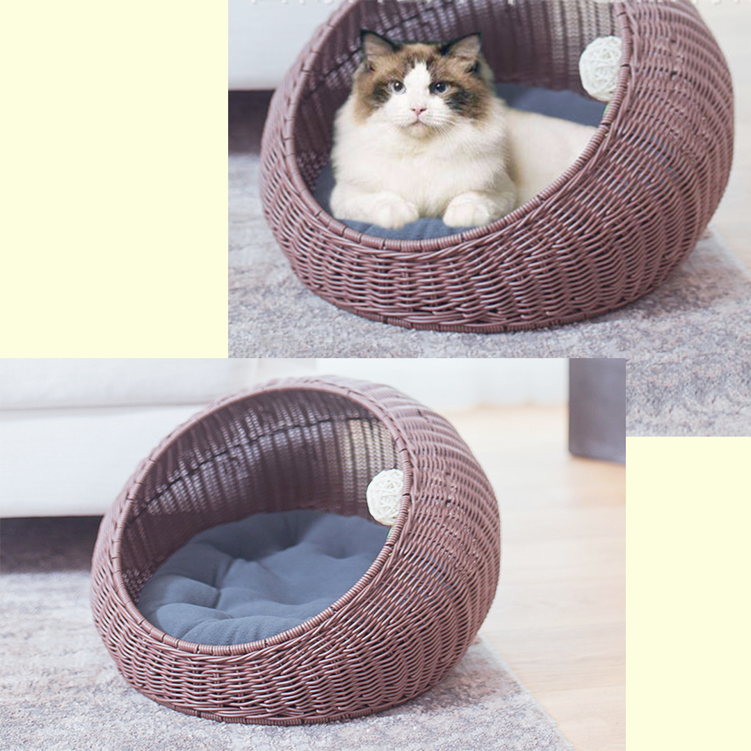 ラタンのドーム型猫ハウス 2218
