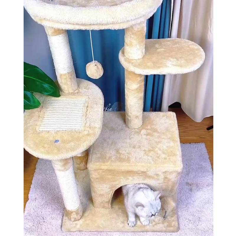高すぎないステップのベルベッドキャットタワー 2649