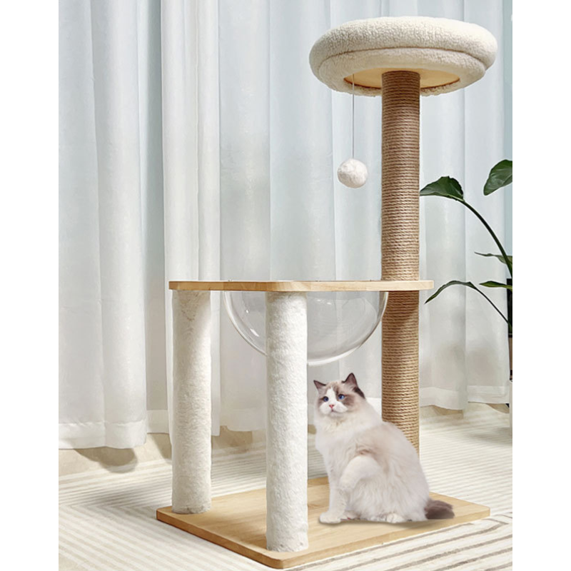 スケルトンボウル付きナチュラルカラーキャットタワー 2612