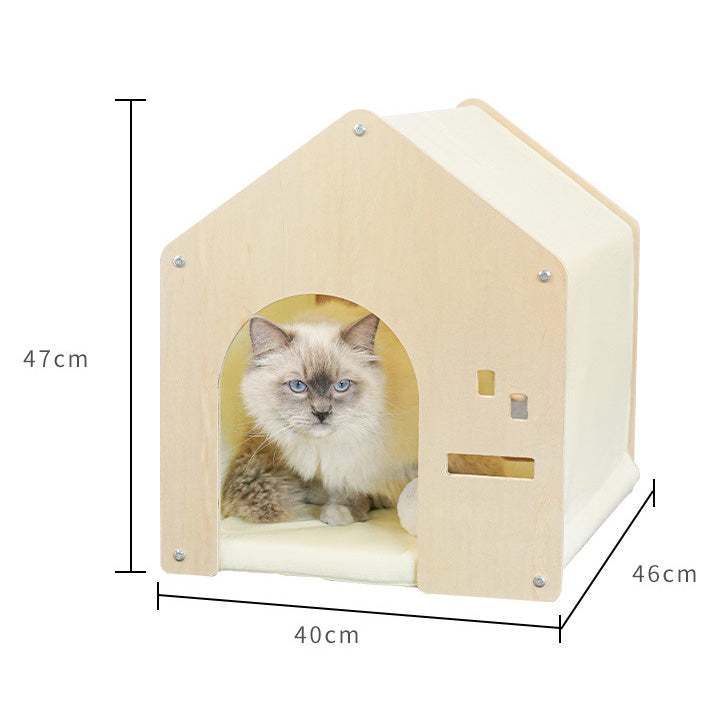 北欧風クッション付き木製キャットハウス2420
