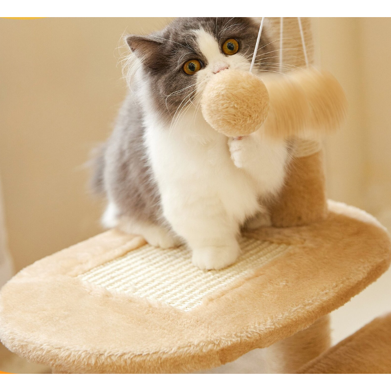 高すぎないステップのベルベッドキャットタワー 2649