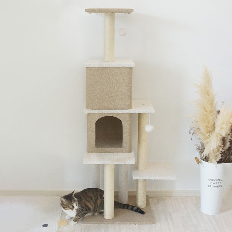 麻とコットンのナチュラルカラーキャットタワー2437