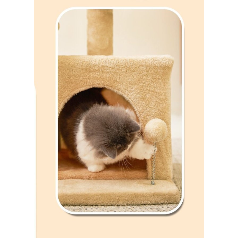高すぎないステップのベルベッドキャットタワー 2649