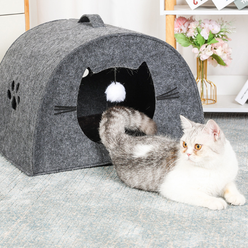柔らかく暖かみのある猫穴フェルトベッド 2514