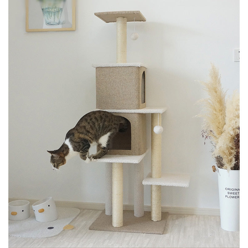 麻とコットンのナチュラルカラーキャットタワー2437