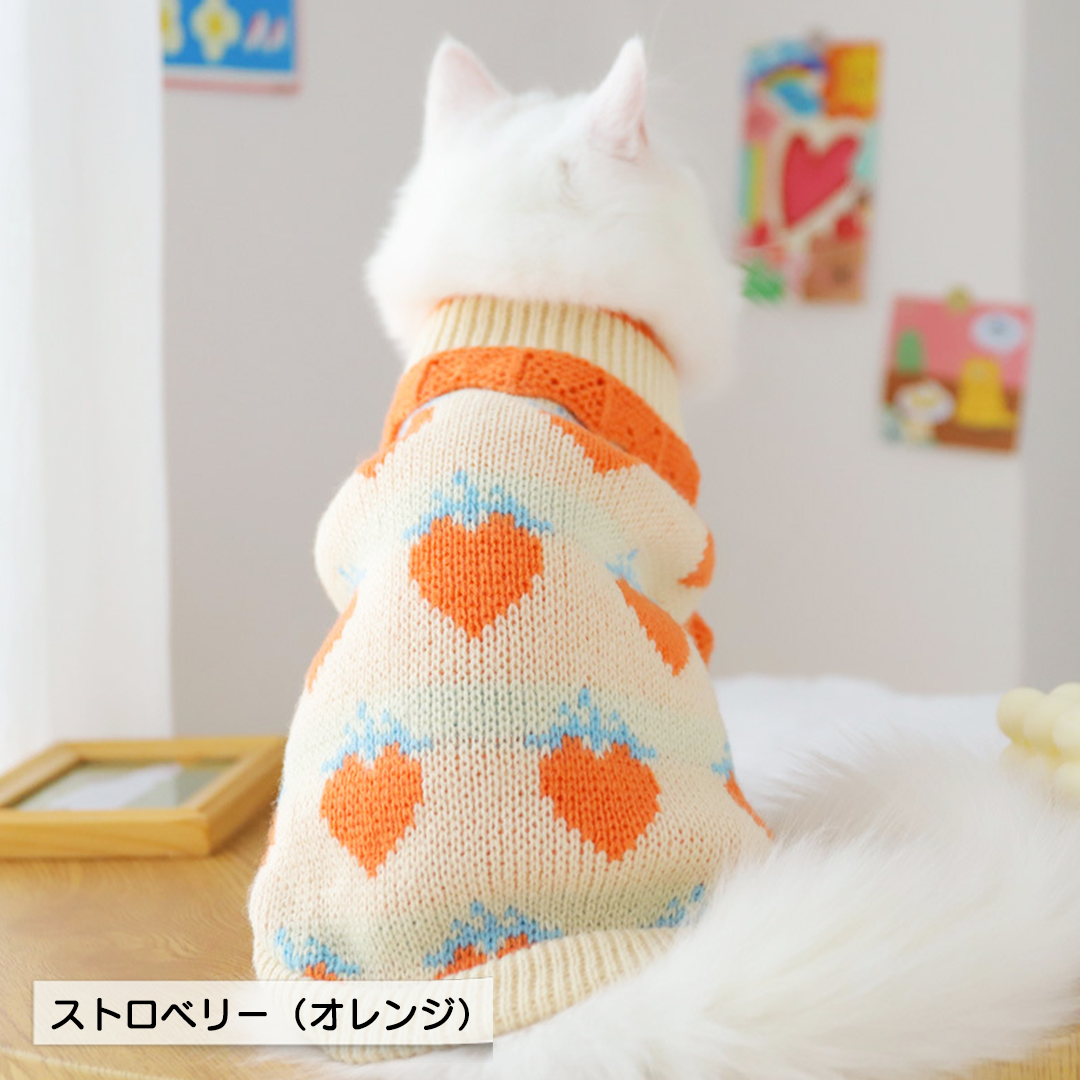 いちご柄かぎ編みニット 2086